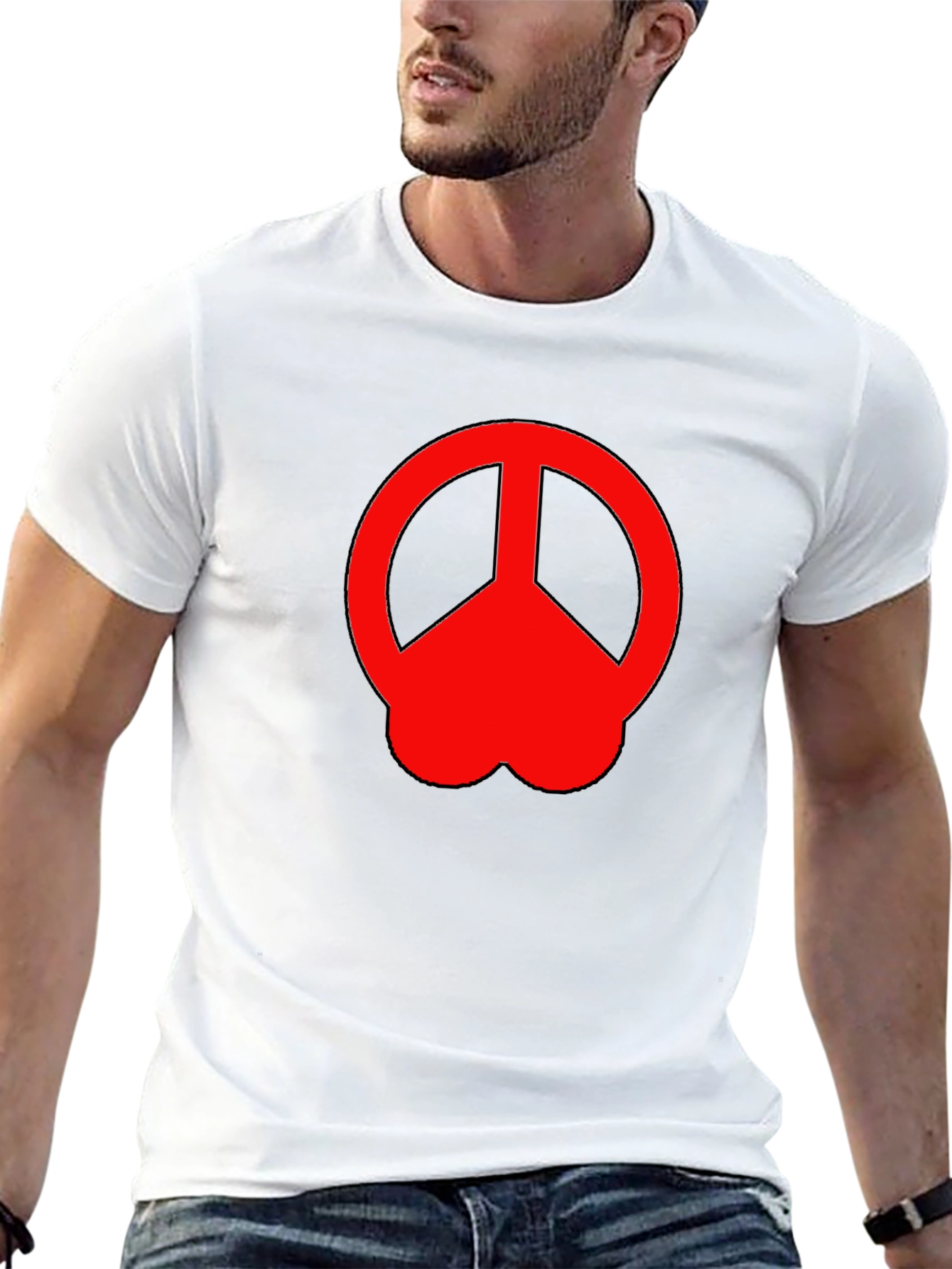 Peace Sign Graphic Tee - Red on Black