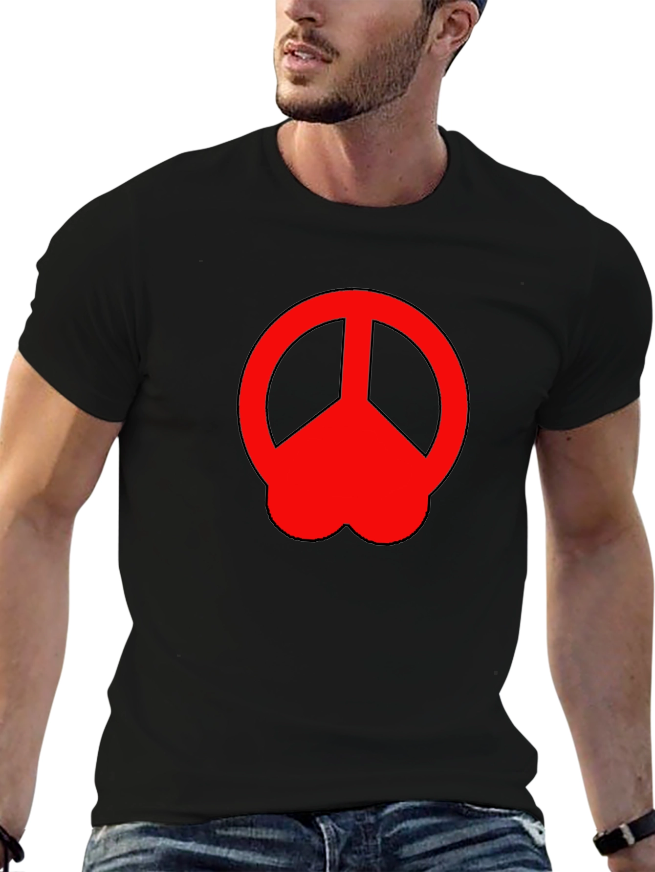 Peace Sign Graphic Tee - Red on Black