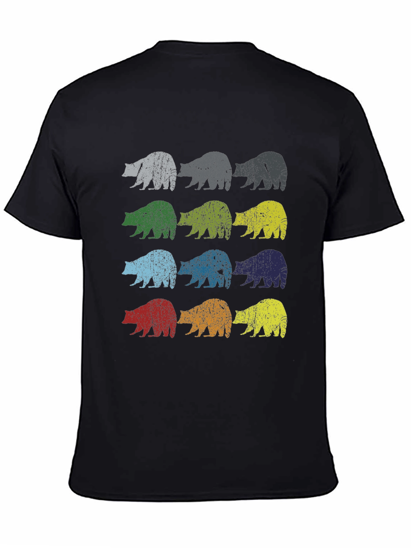 Retro Bear Graphic Tee - Black Cotton Casual Shirt