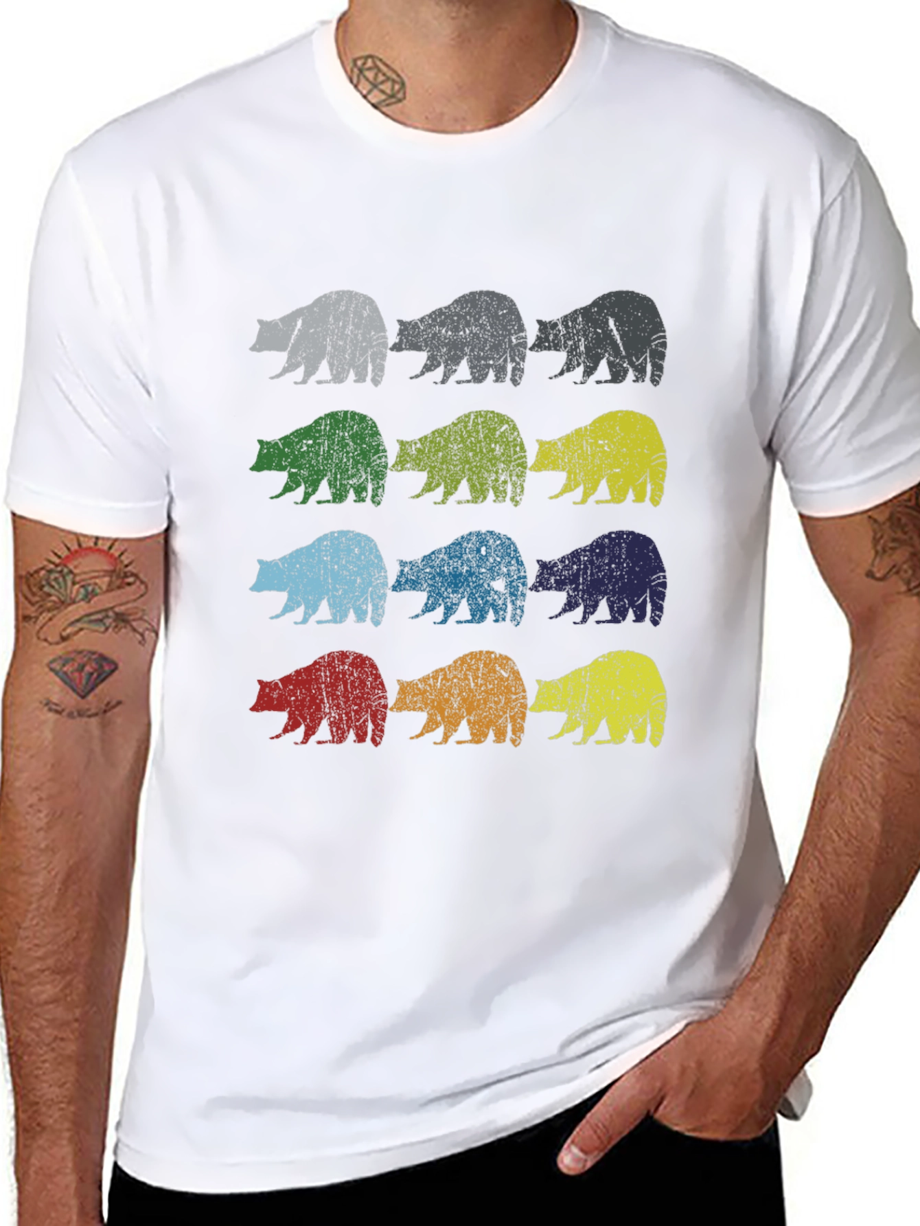 Retro Bear Graphic Tee - Black Cotton Casual Shirt