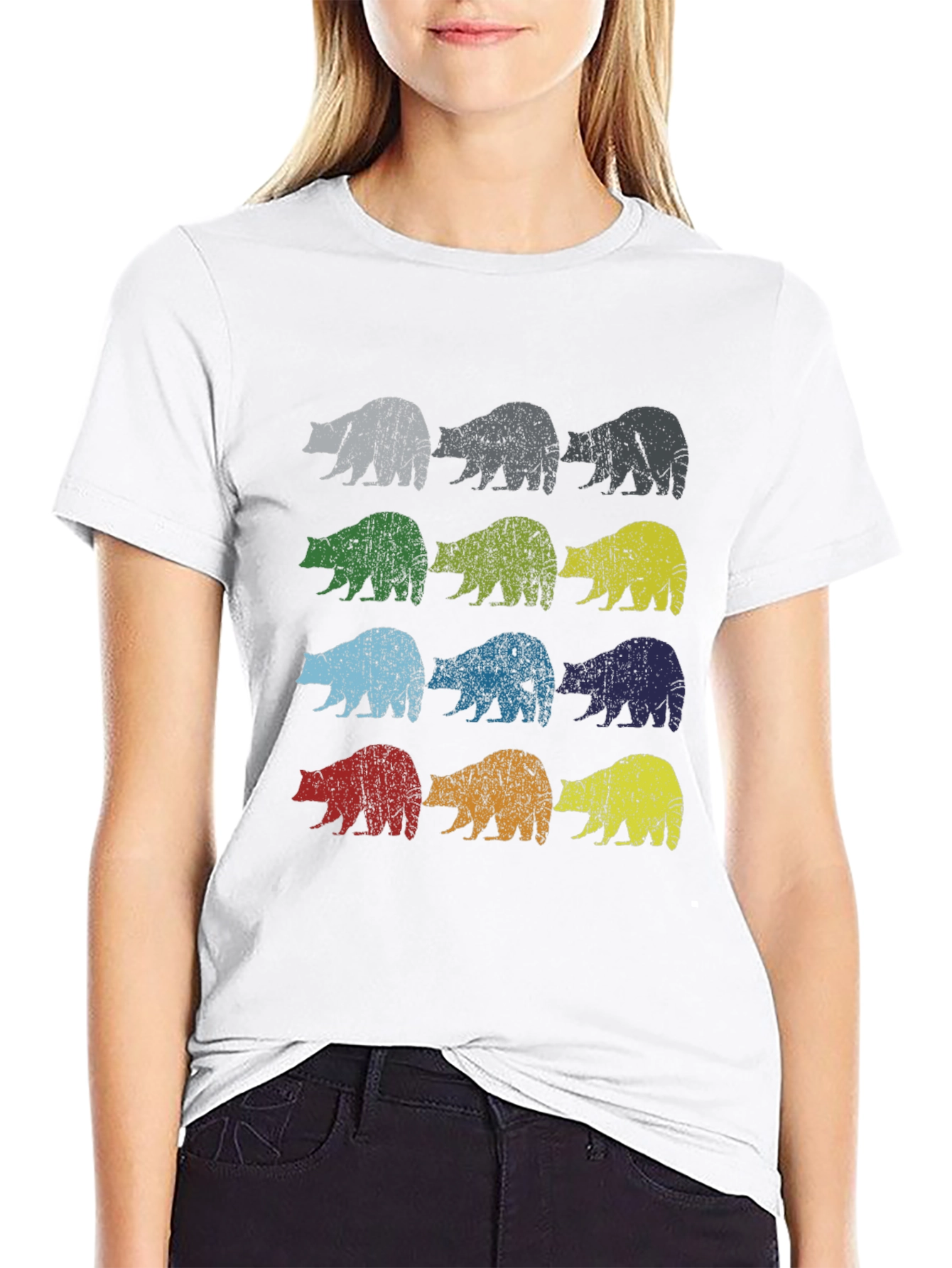 Retro Bear Graphic Tee - Black Cotton Casual Shirt