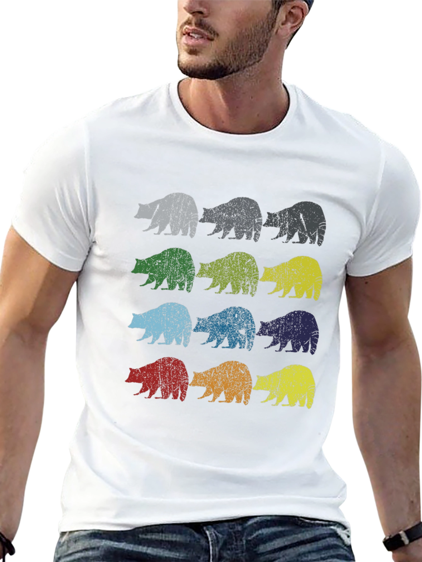 Retro Bear Graphic Tee - Black Cotton Casual Shirt