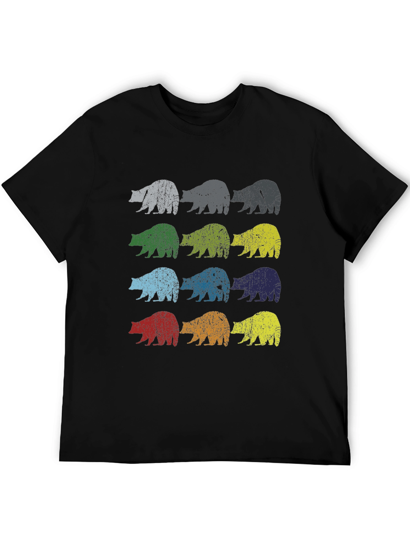 Retro Bear Graphic Tee - Black Cotton Casual Shirt