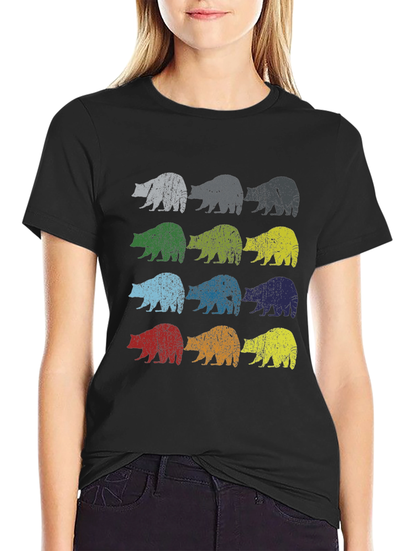 Retro Bear Graphic Tee - Black Cotton Casual Shirt