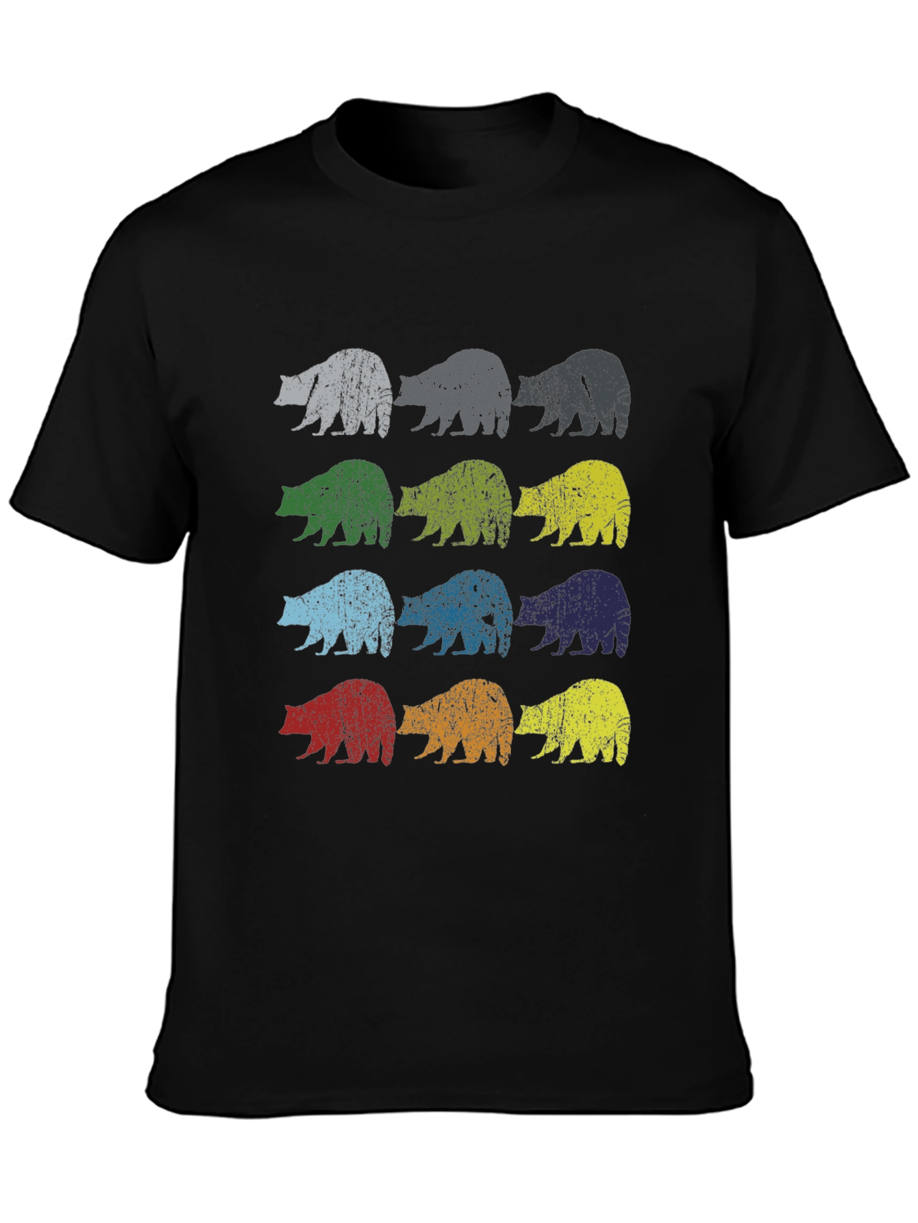Retro Bear Graphic Tee - Black Cotton Casual Shirt