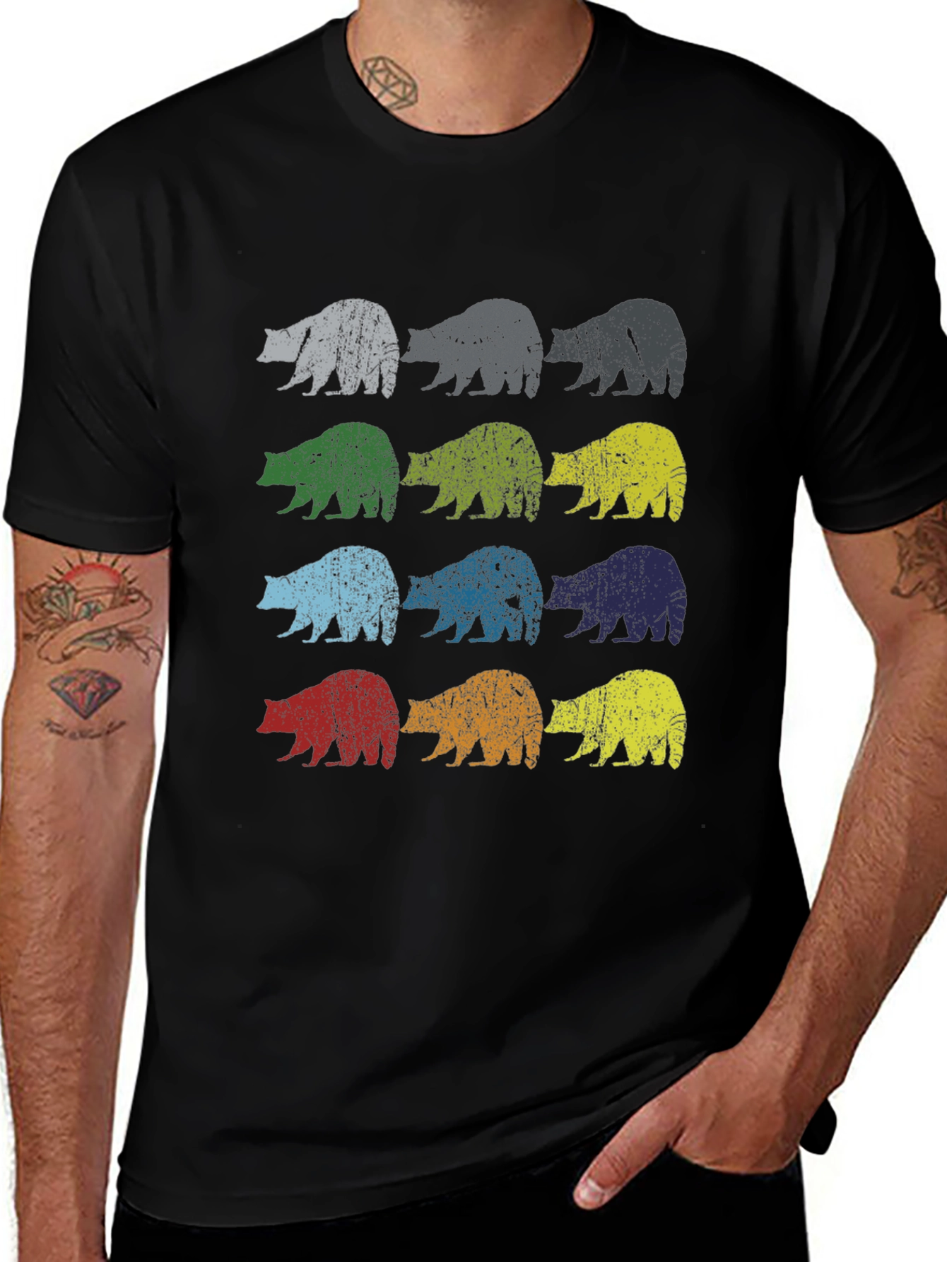 Retro Bear Graphic Tee - Black Cotton Casual Shirt