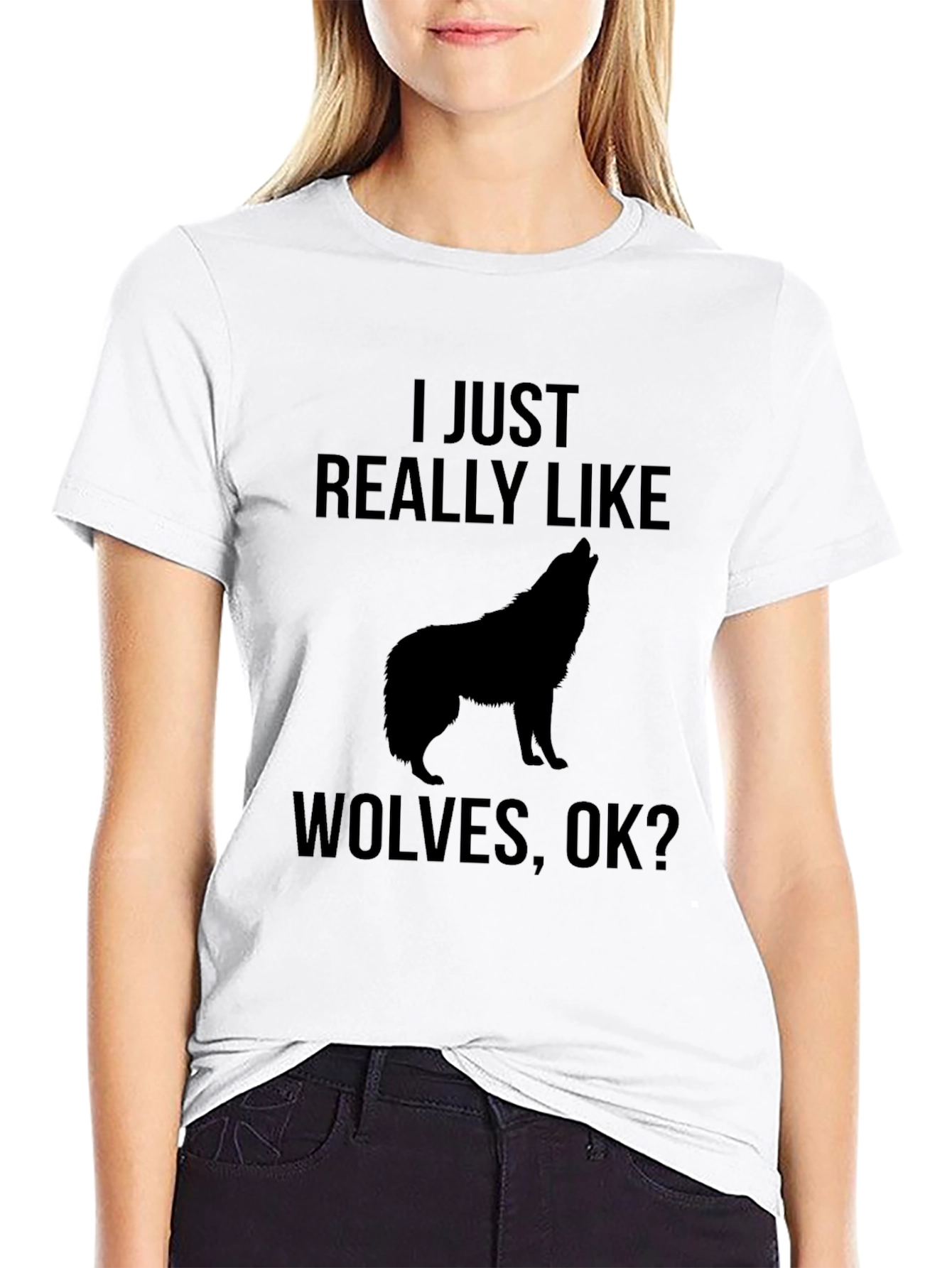 I Just Really Like Wolves Black Graphic Tee