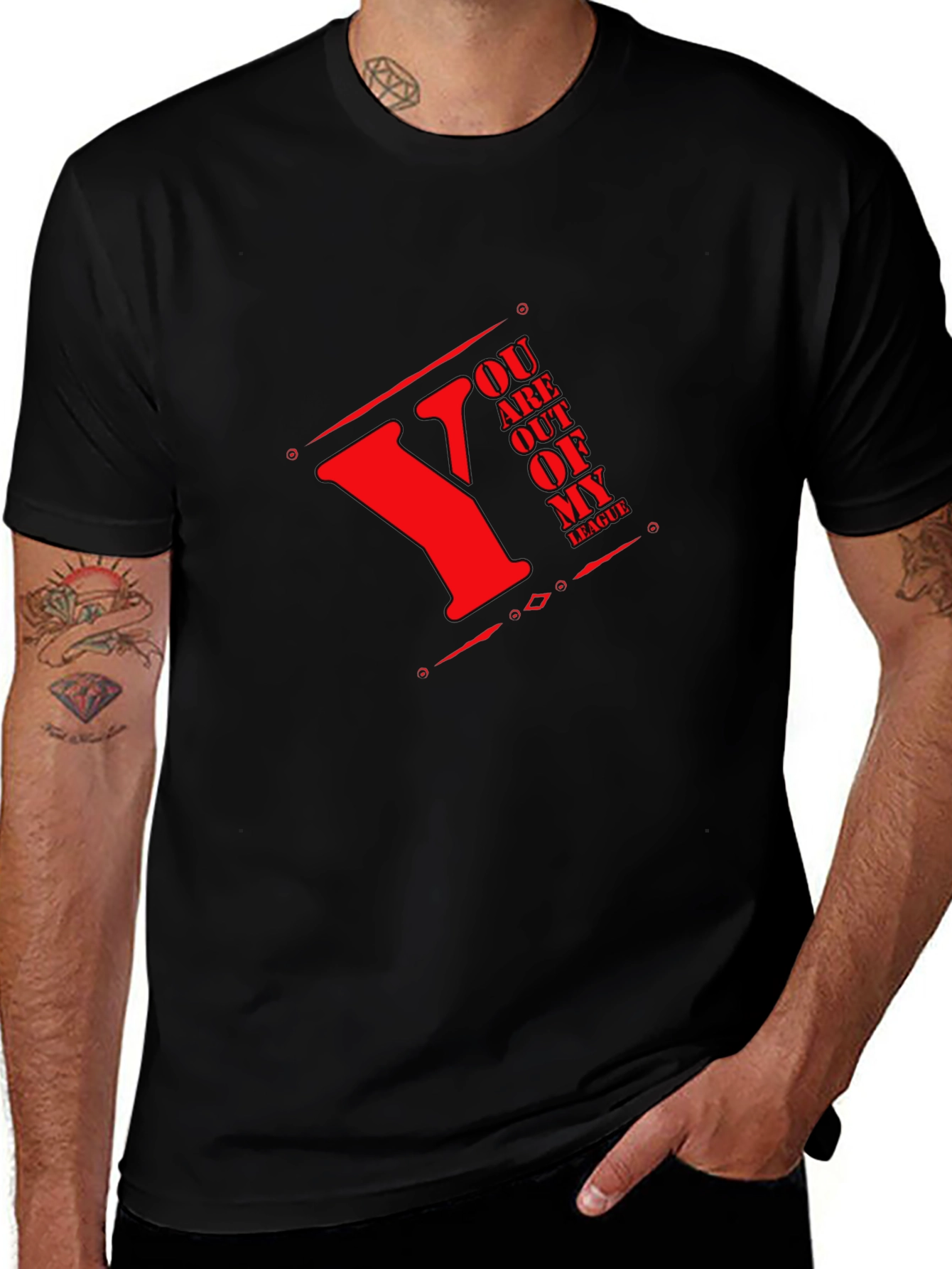 Mens Black T-Shirt with Red Lettering Design