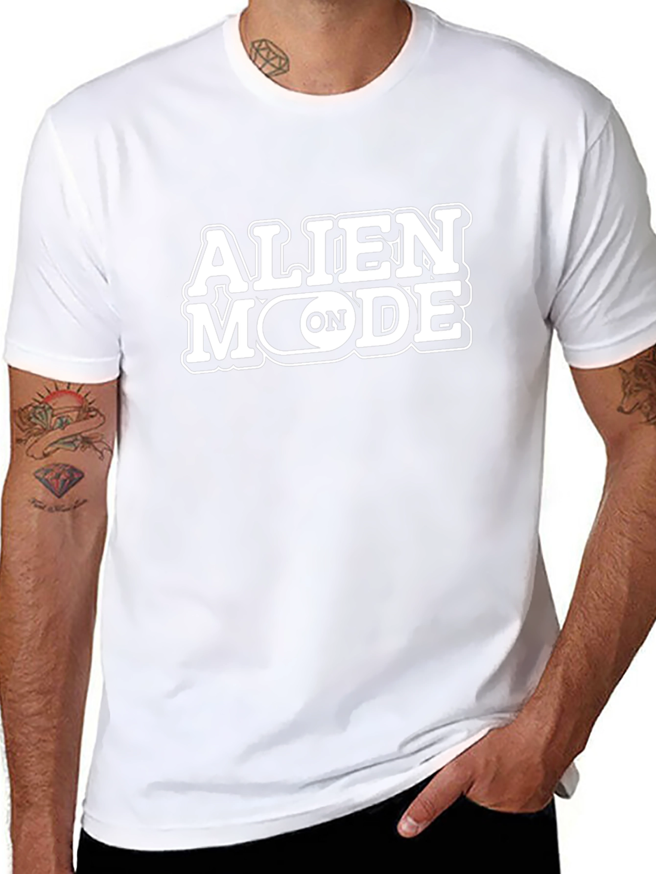 Alien Mode On T-Shirt - Black Crew Neck