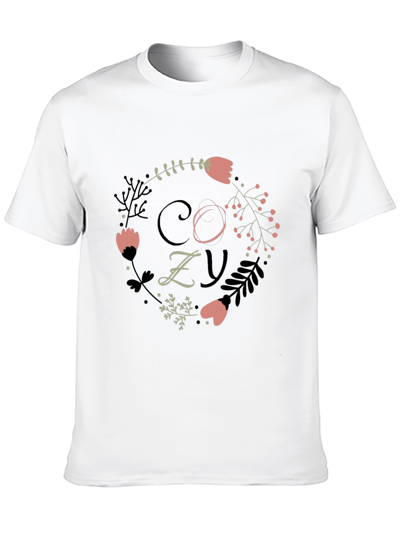 Cozy Floral Graphic Print Black T-Shirt