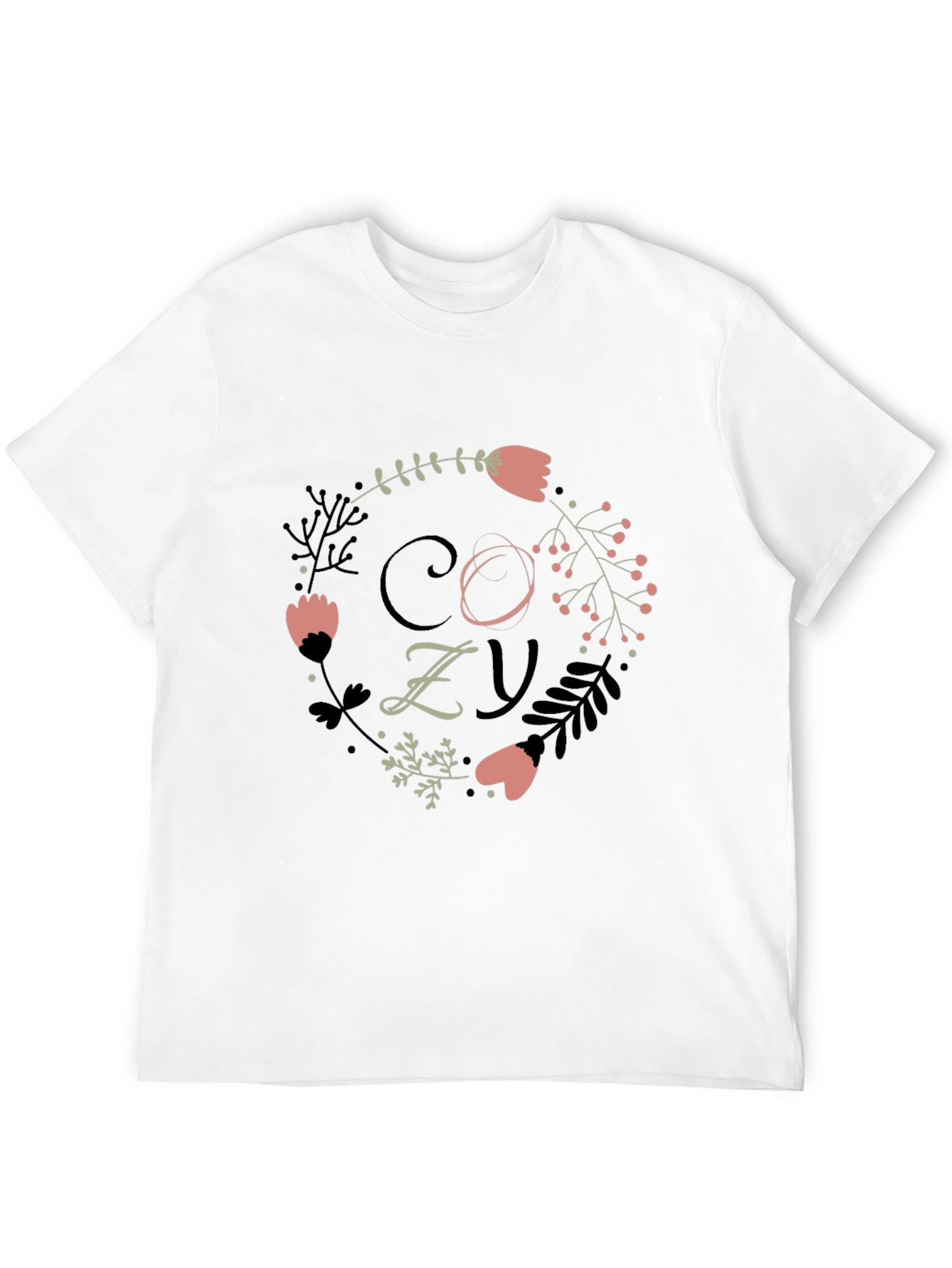 Cozy Floral Graphic Print Black T-Shirt