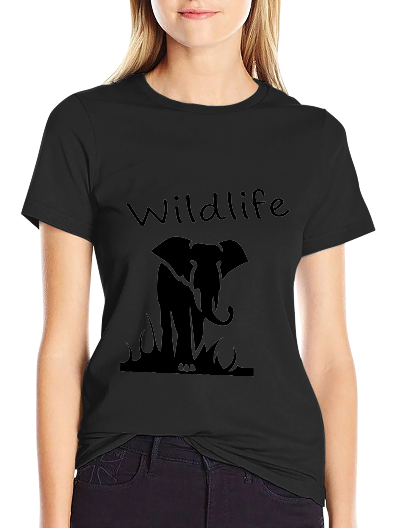Wildlife Elephant Graphic Black T-Shirt