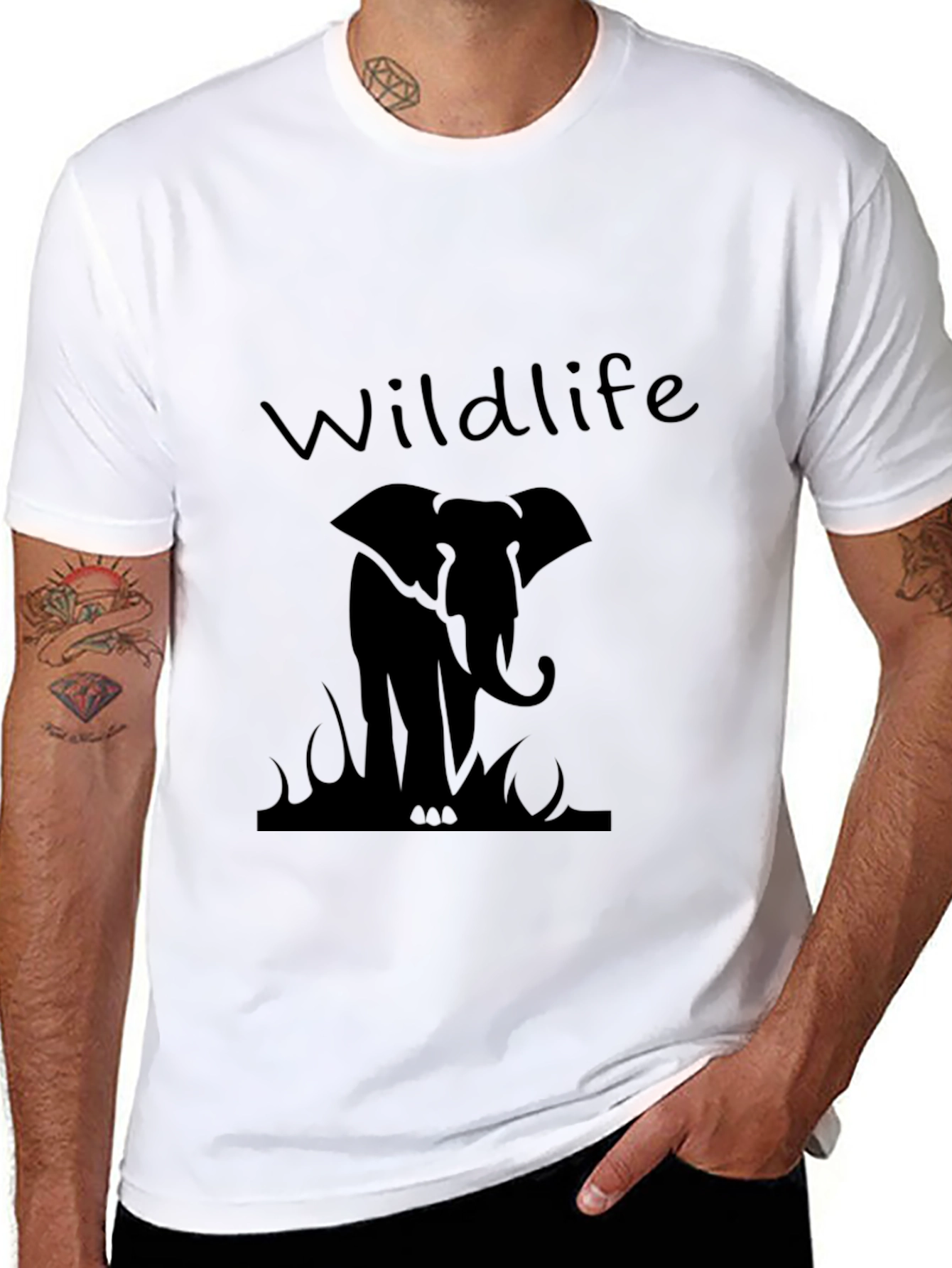 Wildlife Elephant Graphic Black T-Shirt