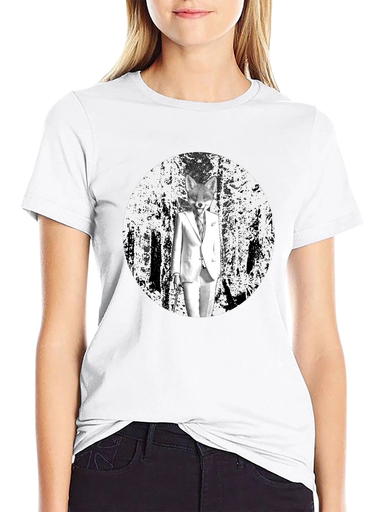 Fox in Suit Graphic Tee - Trendy Black T-Shirt