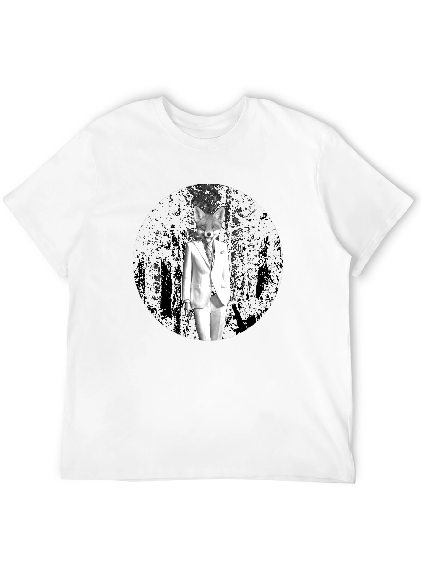 Fox in Suit Graphic Tee - Trendy Black T-Shirt