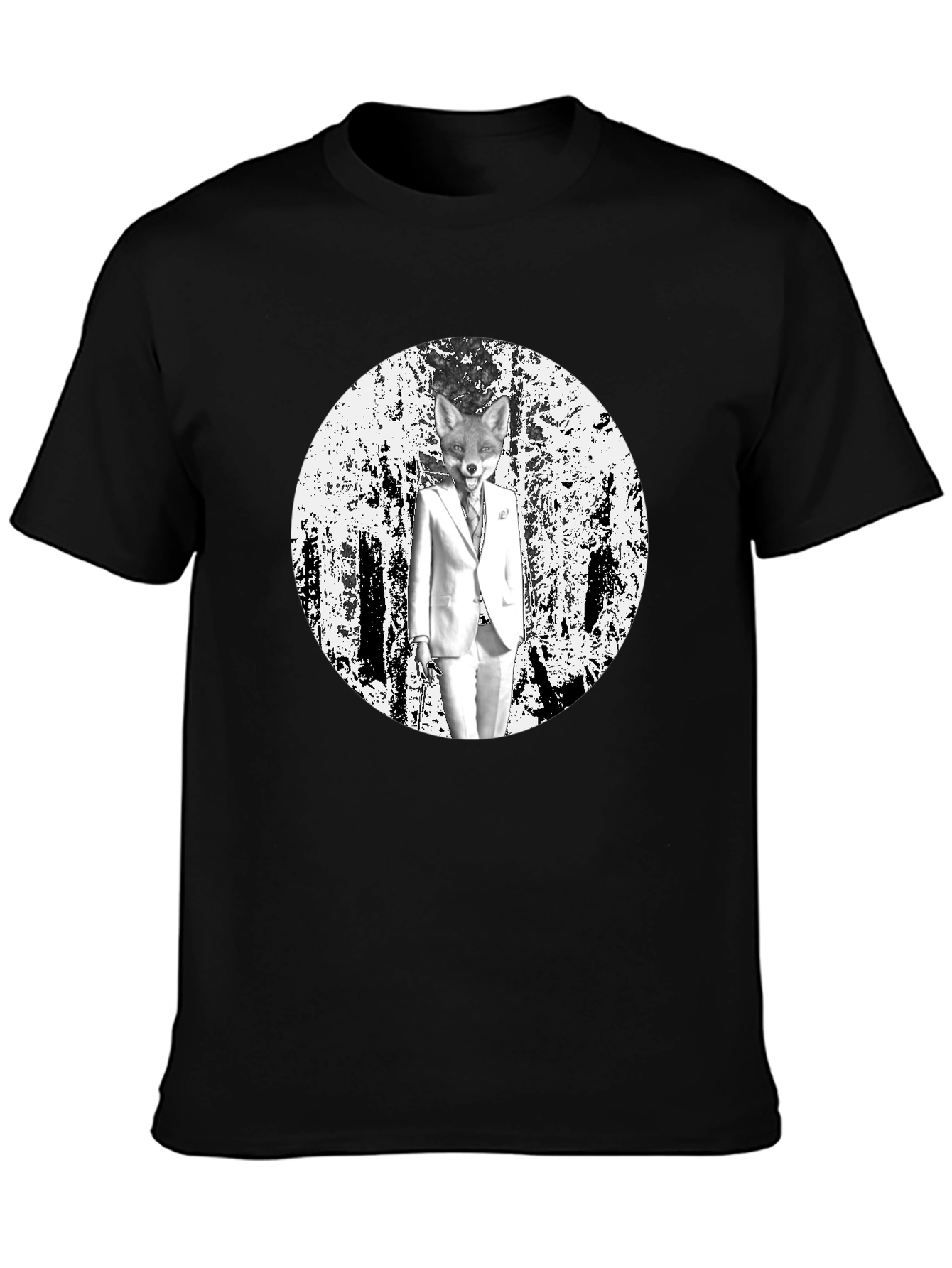 Fox in Suit Graphic Tee - Trendy Black T-Shirt