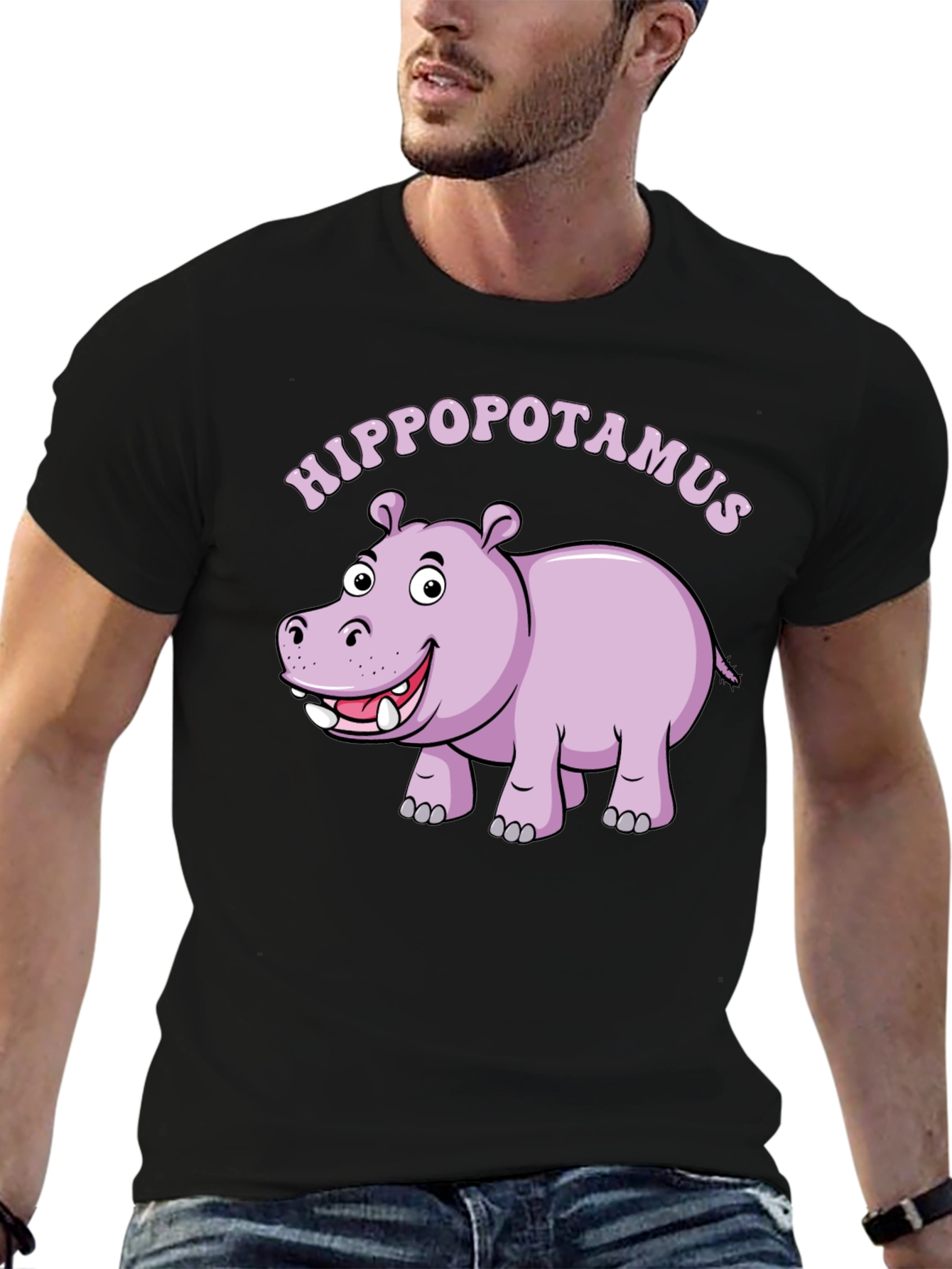 Hippo Graphic Tee - Mens Black Cotton T-Shirt