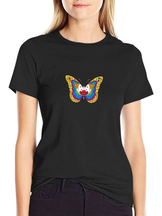 Clown Butterfly Graphic Tee - Black Cotton T-Shirt