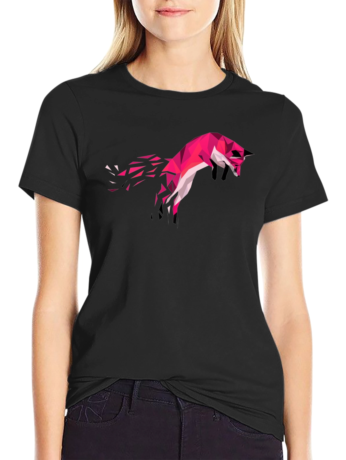 Geometric Fox Graphic Tee - Stylish Black T-Shirt