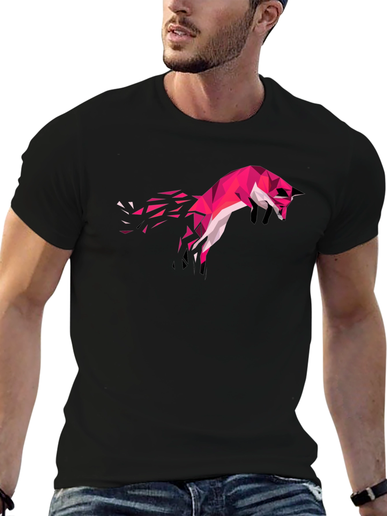 Geometric Fox Graphic Tee - Stylish Black T-Shirt