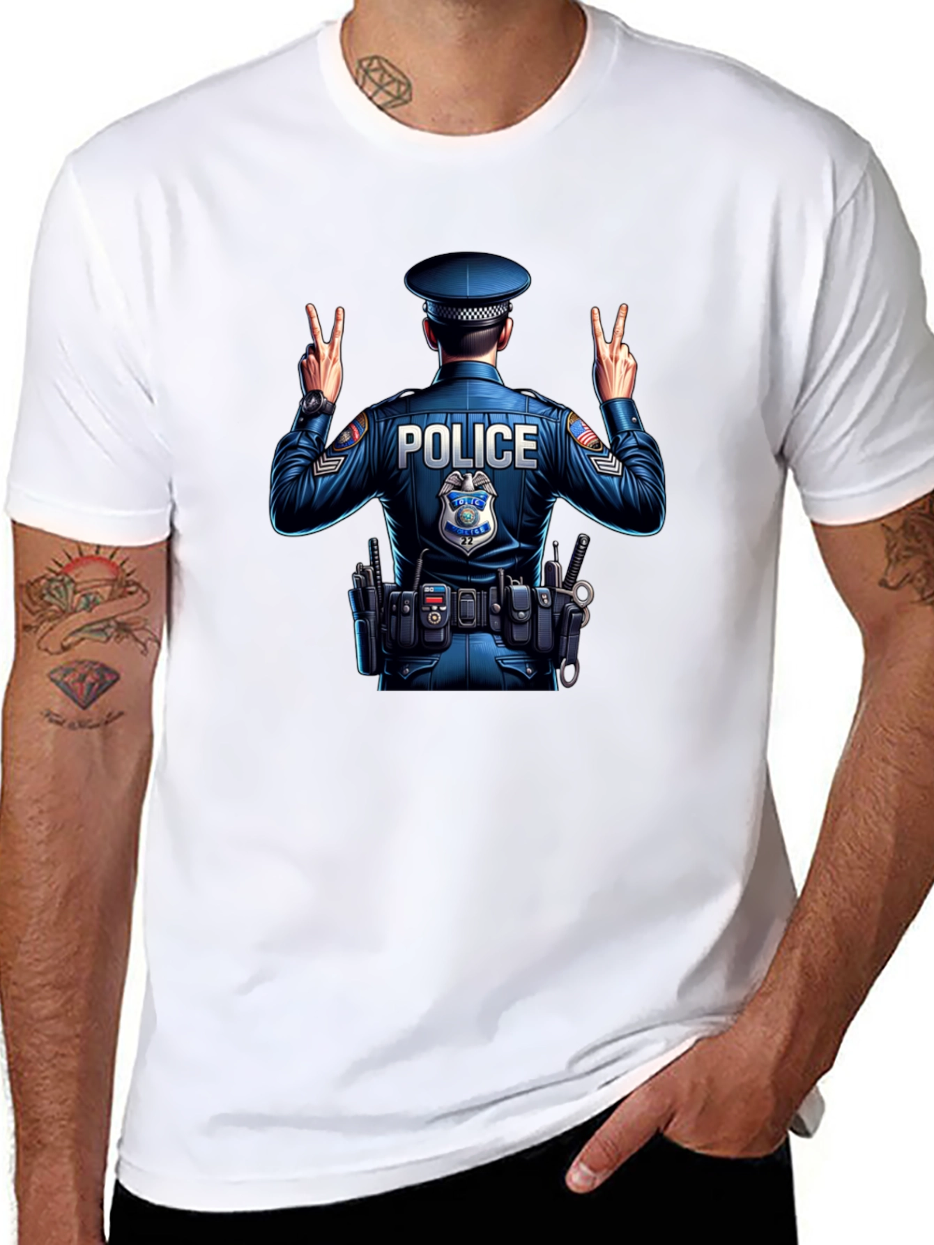 Police Officer Peace Sign Graphic Tee