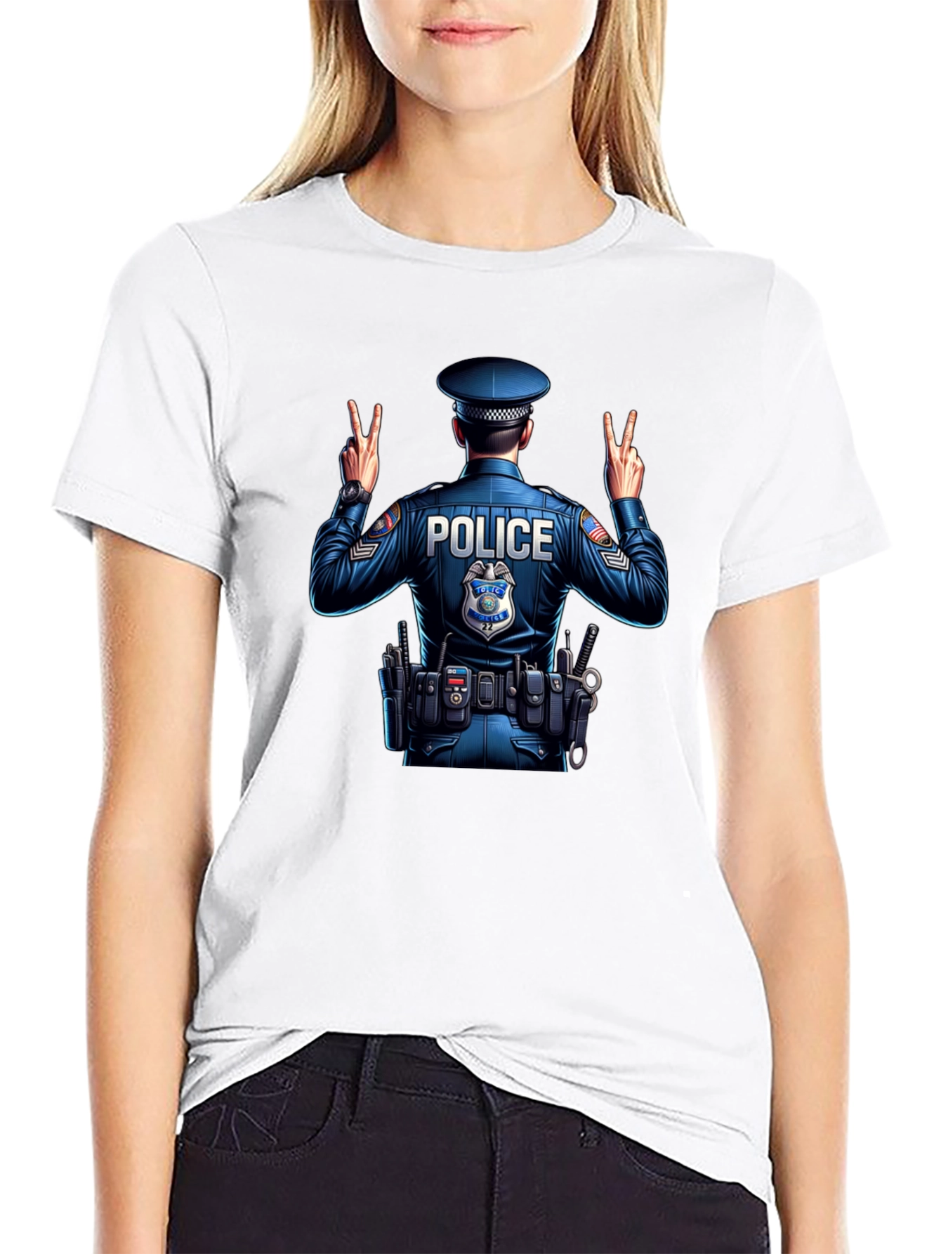 Police Officer Peace Sign Graphic Tee