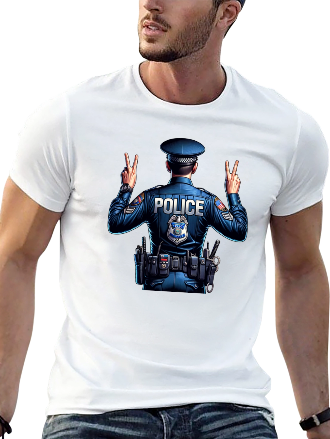 Police Officer Peace Sign Graphic Tee