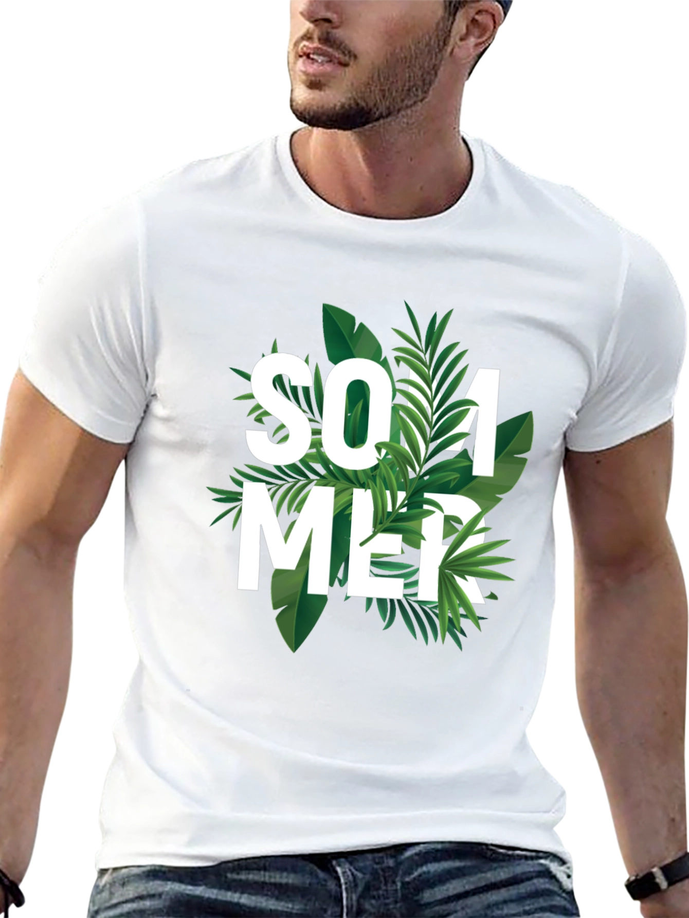 Summer Vibes Graphic T-Shirt - Tropical Leaf Design
