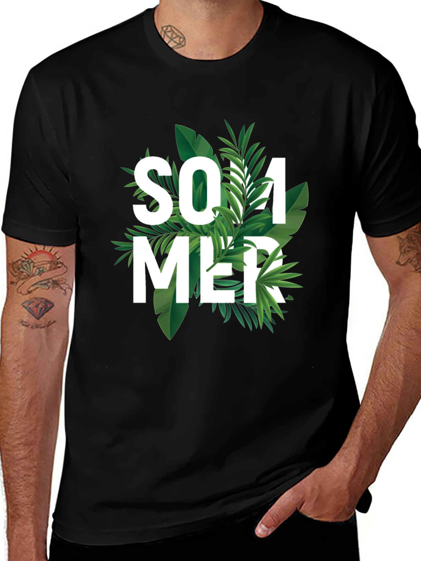 Summer Vibes Graphic T-Shirt - Tropical Leaf Design