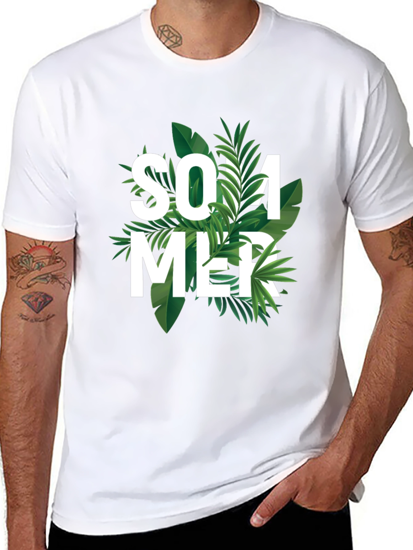 Summer Vibes Graphic T-Shirt - Tropical Leaf Design