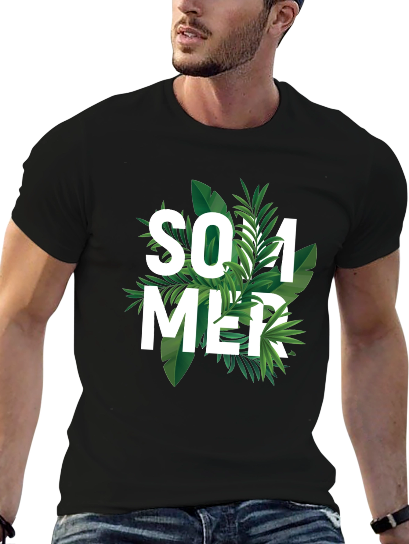 Summer Vibes Graphic T-Shirt - Tropical Leaf Design