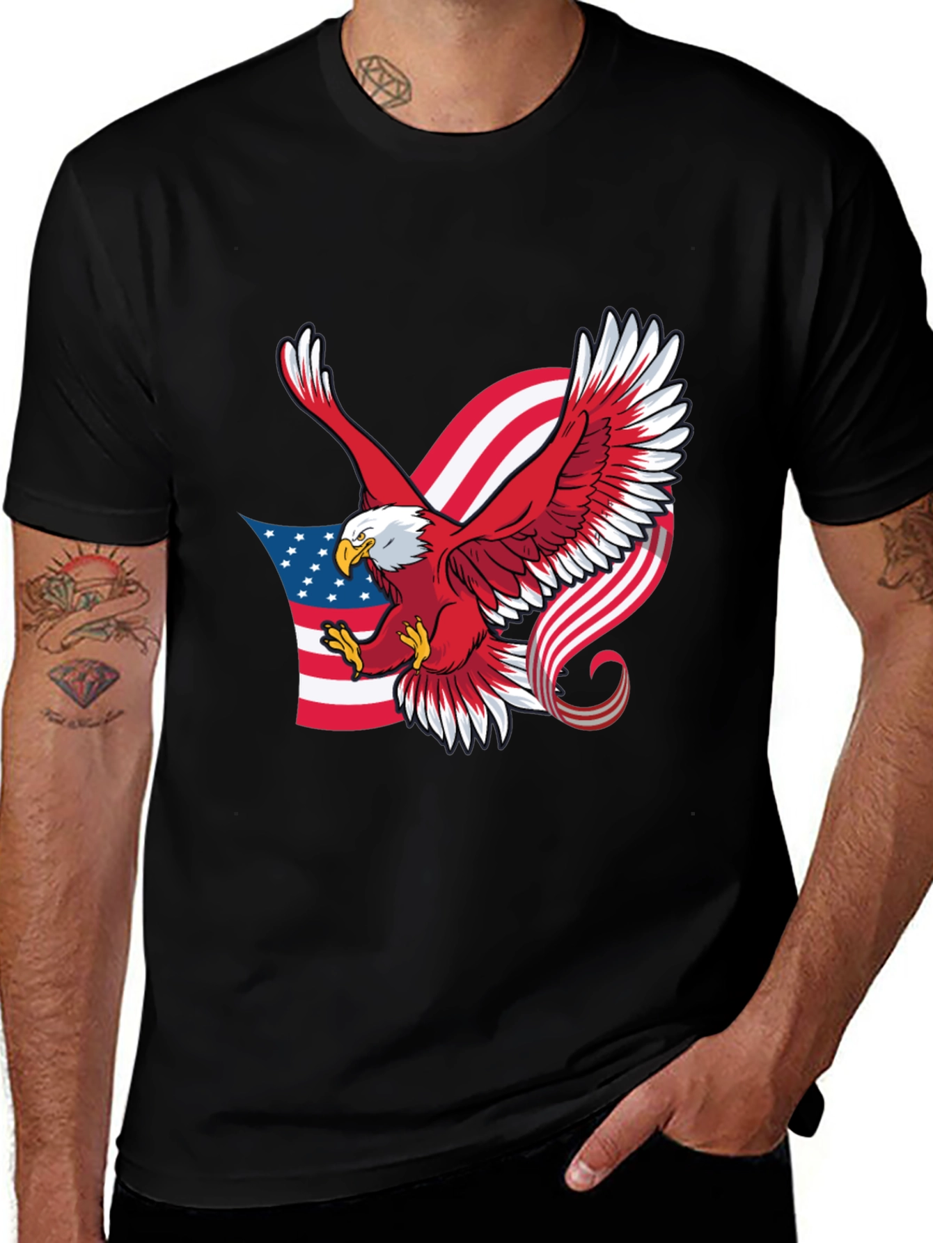 Patriotic Eagle Graphic Black T-Shirt