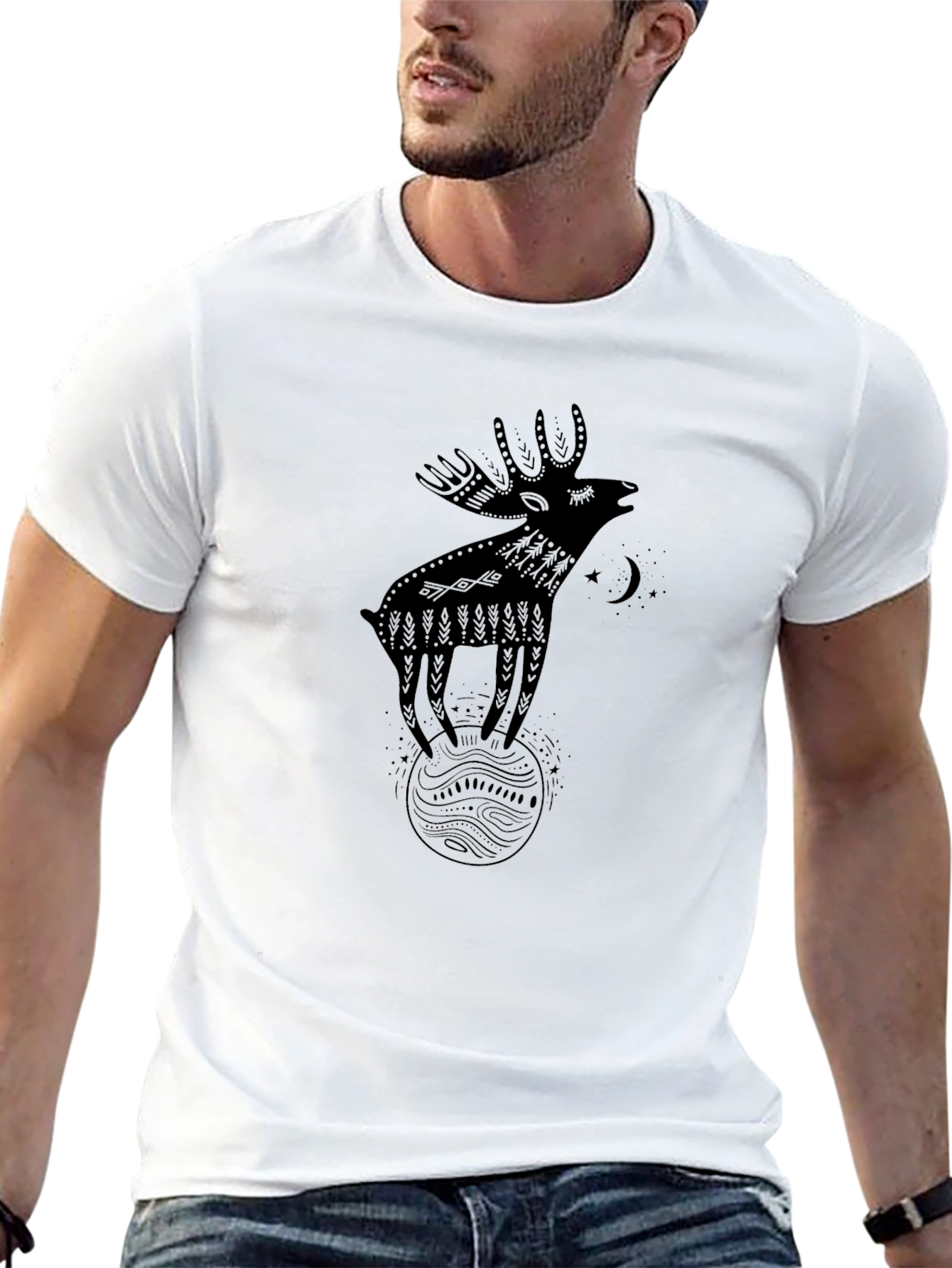 Whimsical Moose Graphic Tee - Black
