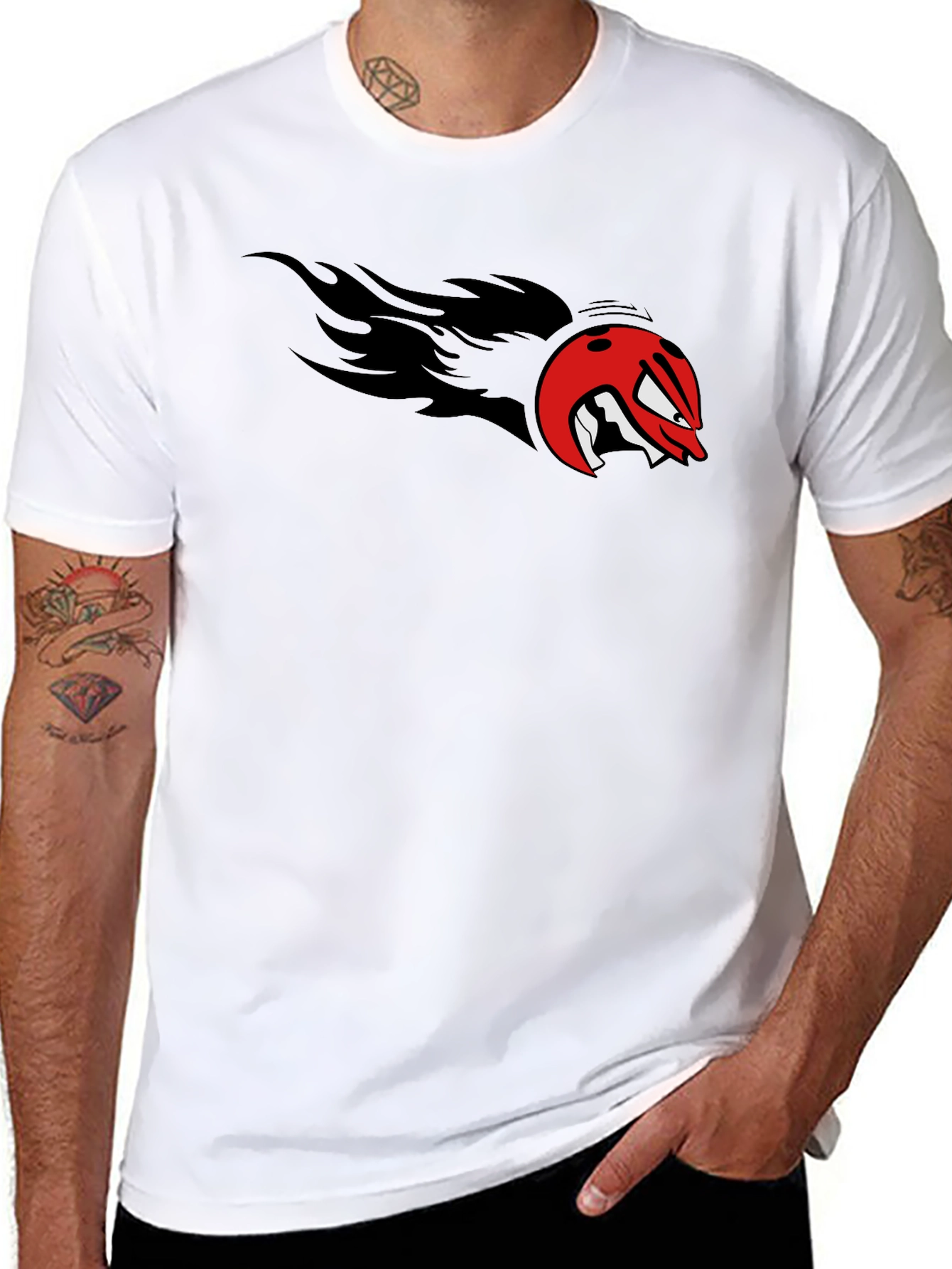 Fiery Bowling Ball Graphic Tee - Black Cotton T-Shirt