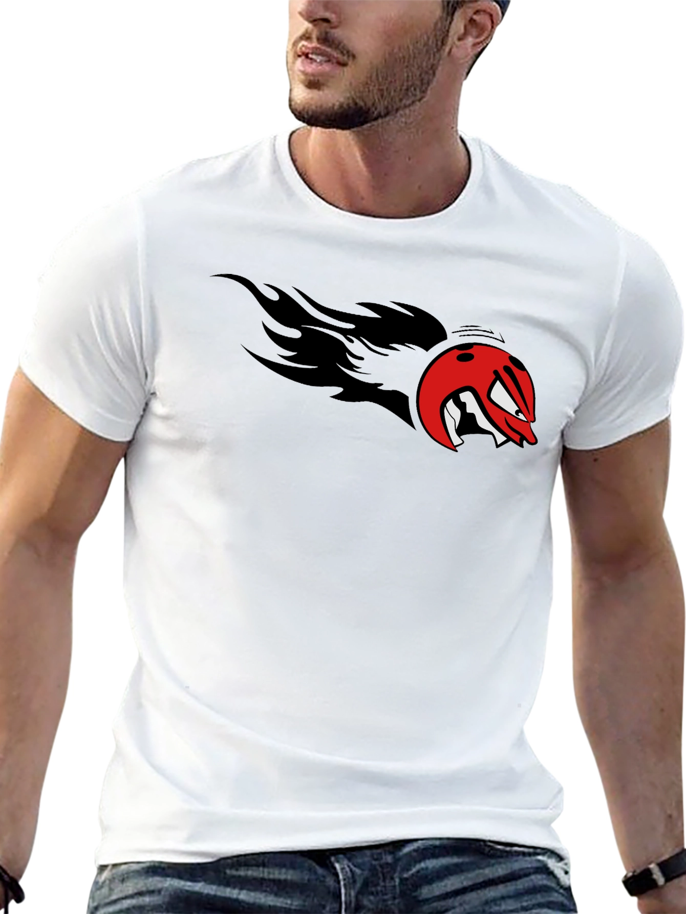 Fiery Bowling Ball Graphic Tee - Black Cotton T-Shirt