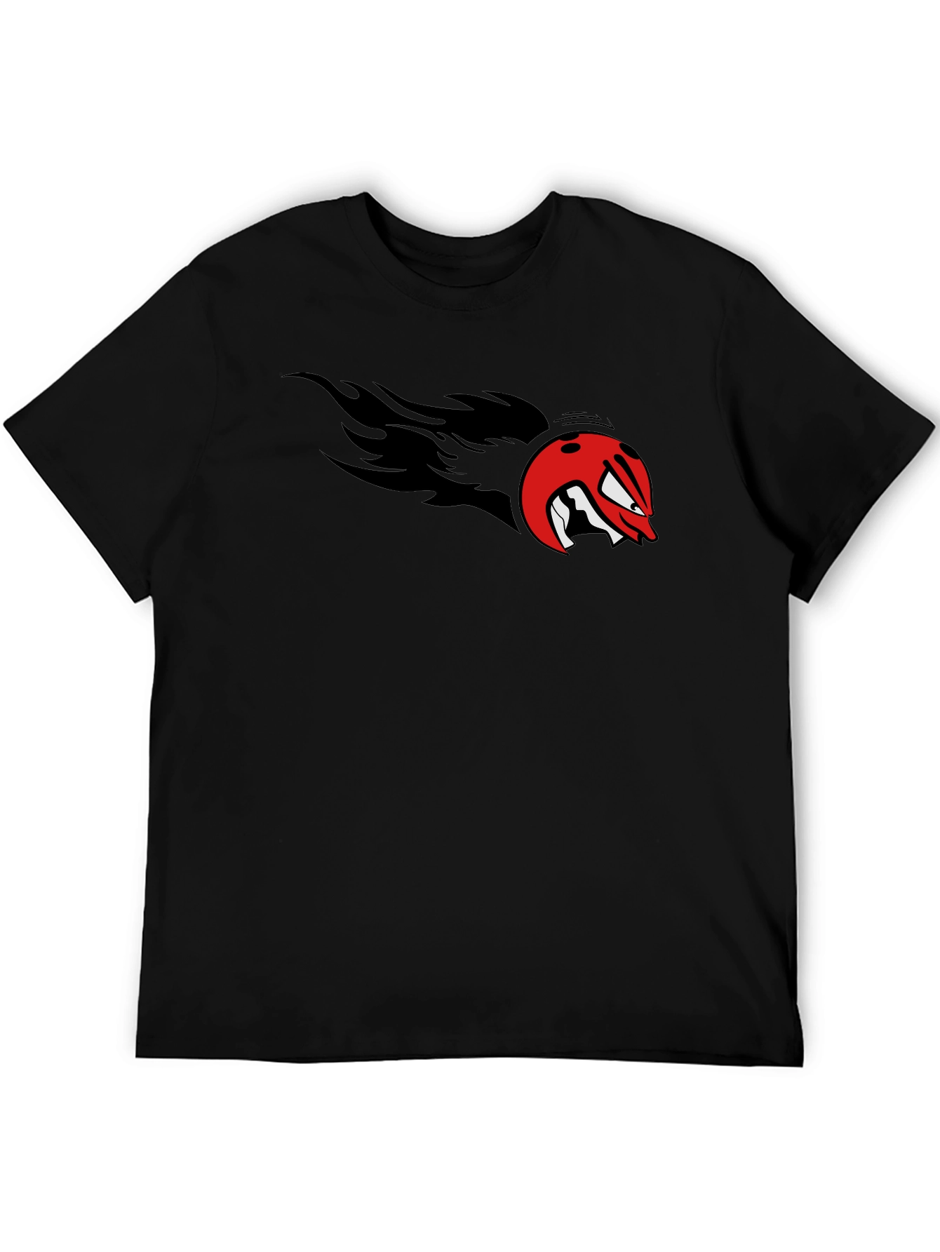 Fiery Bowling Ball Graphic Tee - Black Cotton T-Shirt