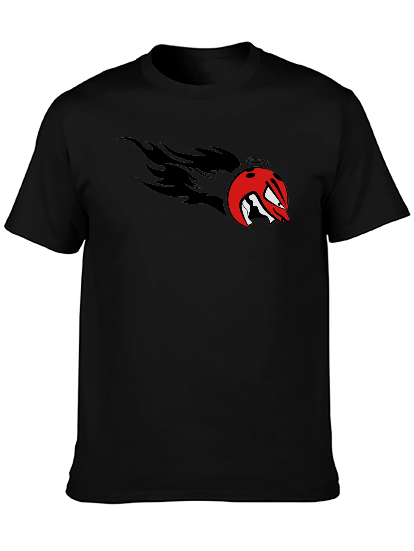 Fiery Bowling Ball Graphic Tee - Black Cotton T-Shirt