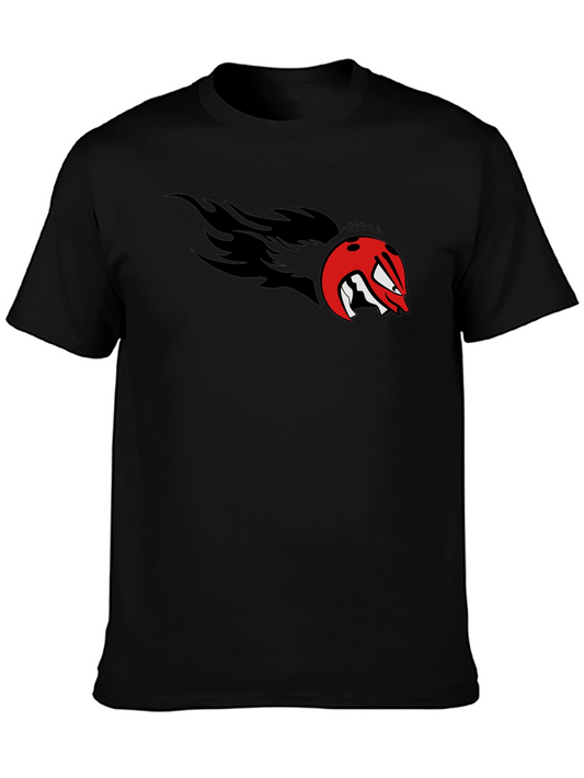 Fiery Bowling Ball Graphic Tee - Black Cotton T-Shirt