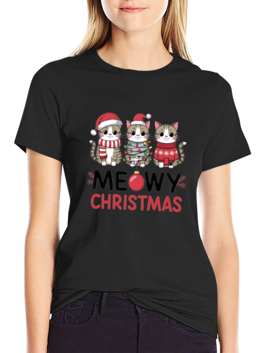 Meowy Christmas Cat T-Shirt Festive Holiday Apparel