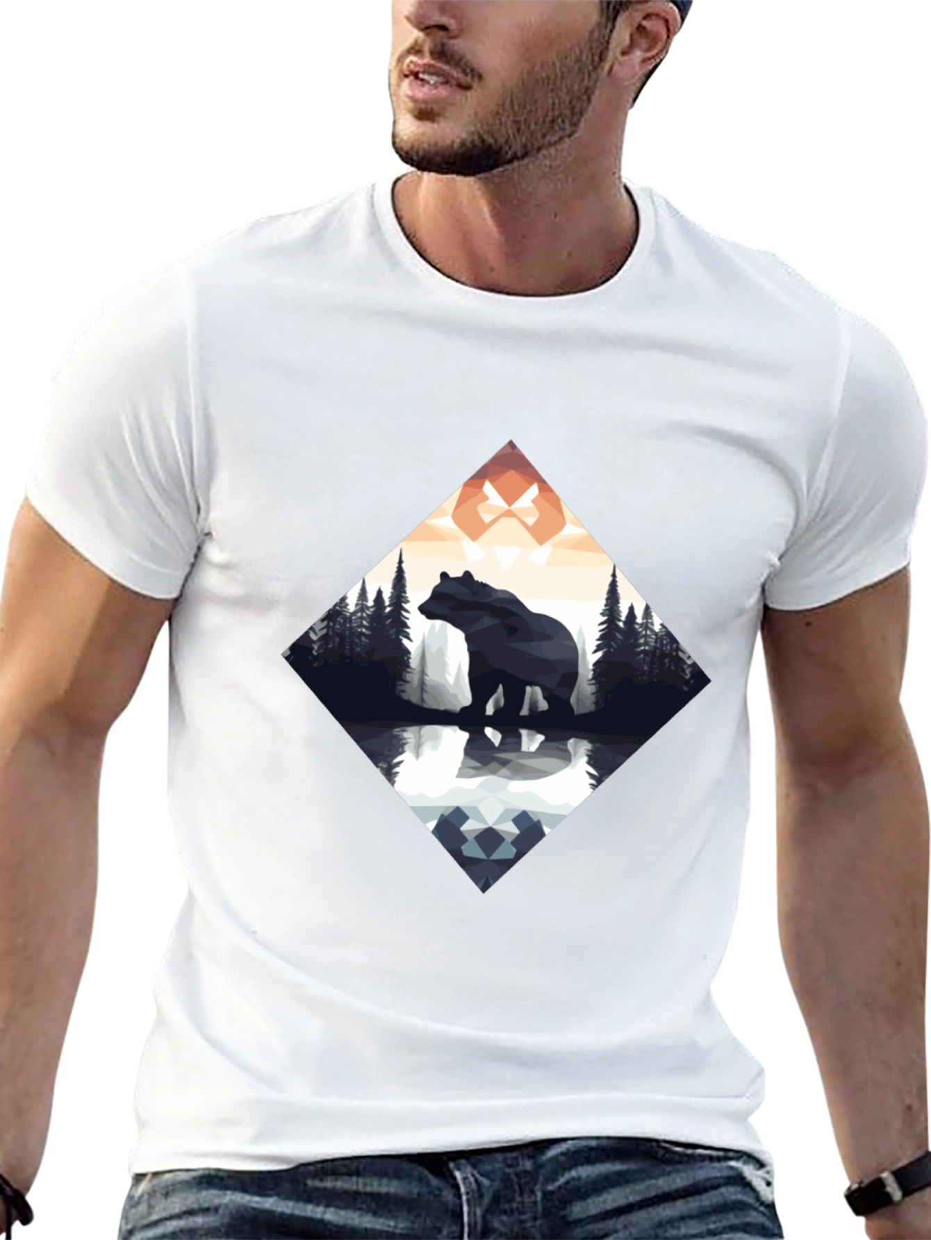 Geometric Bear Graphic Tee - Mens Black T-Shirt