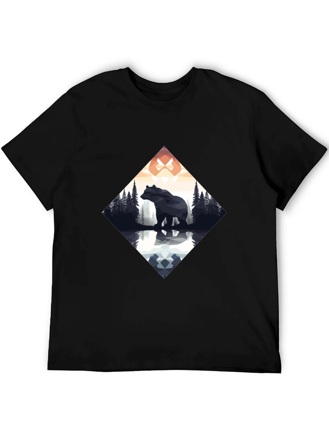 Geometric Bear Graphic Tee - Mens Black T-Shirt