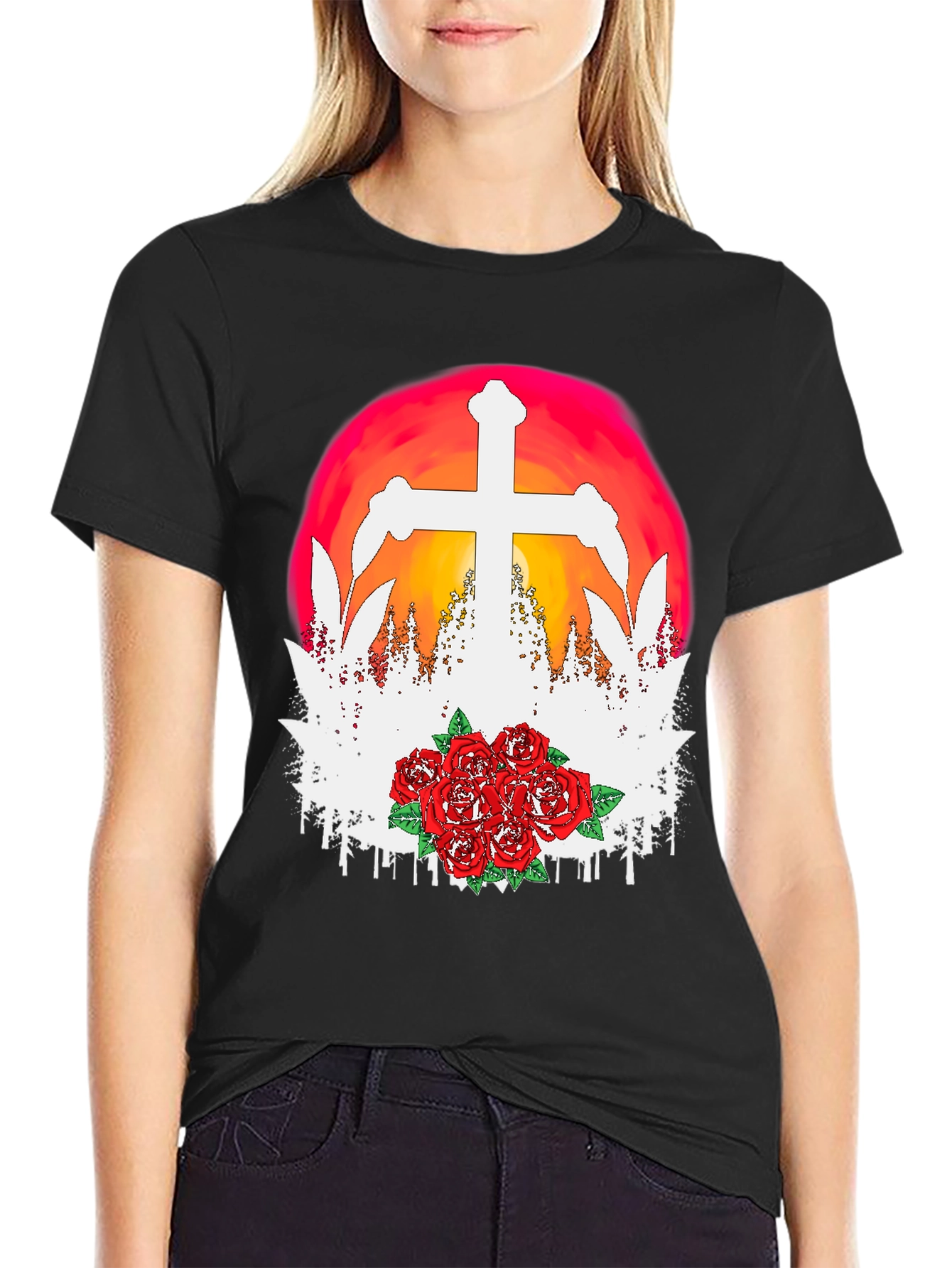 Cross & Roses Graphic T-Shirt