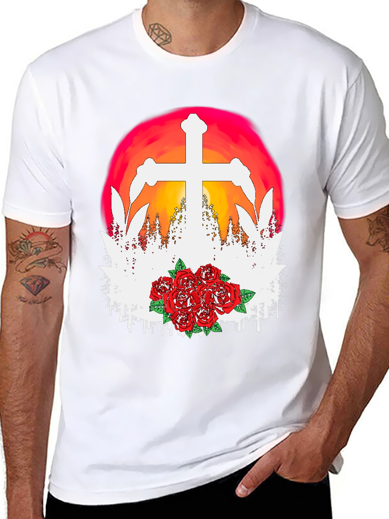 Cross & Roses Graphic T-Shirt