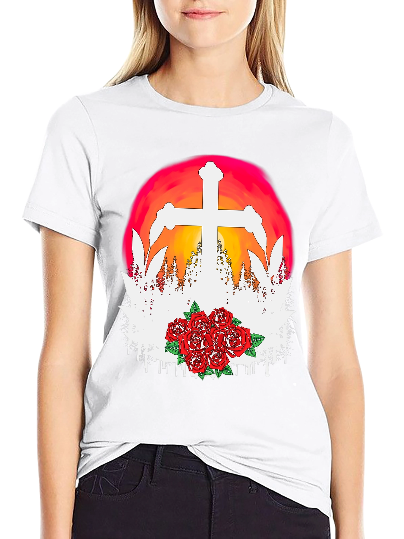 Cross & Roses Graphic T-Shirt