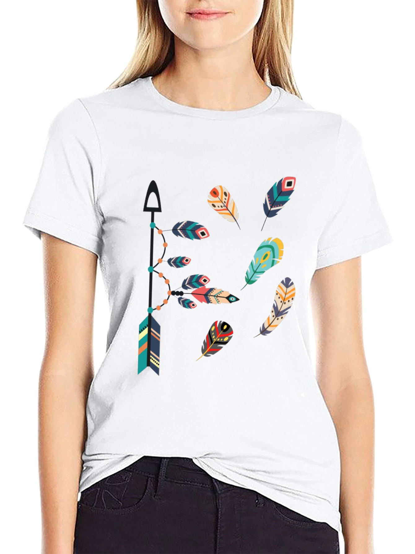 Feather Arrow Graphic Black T-Shirt