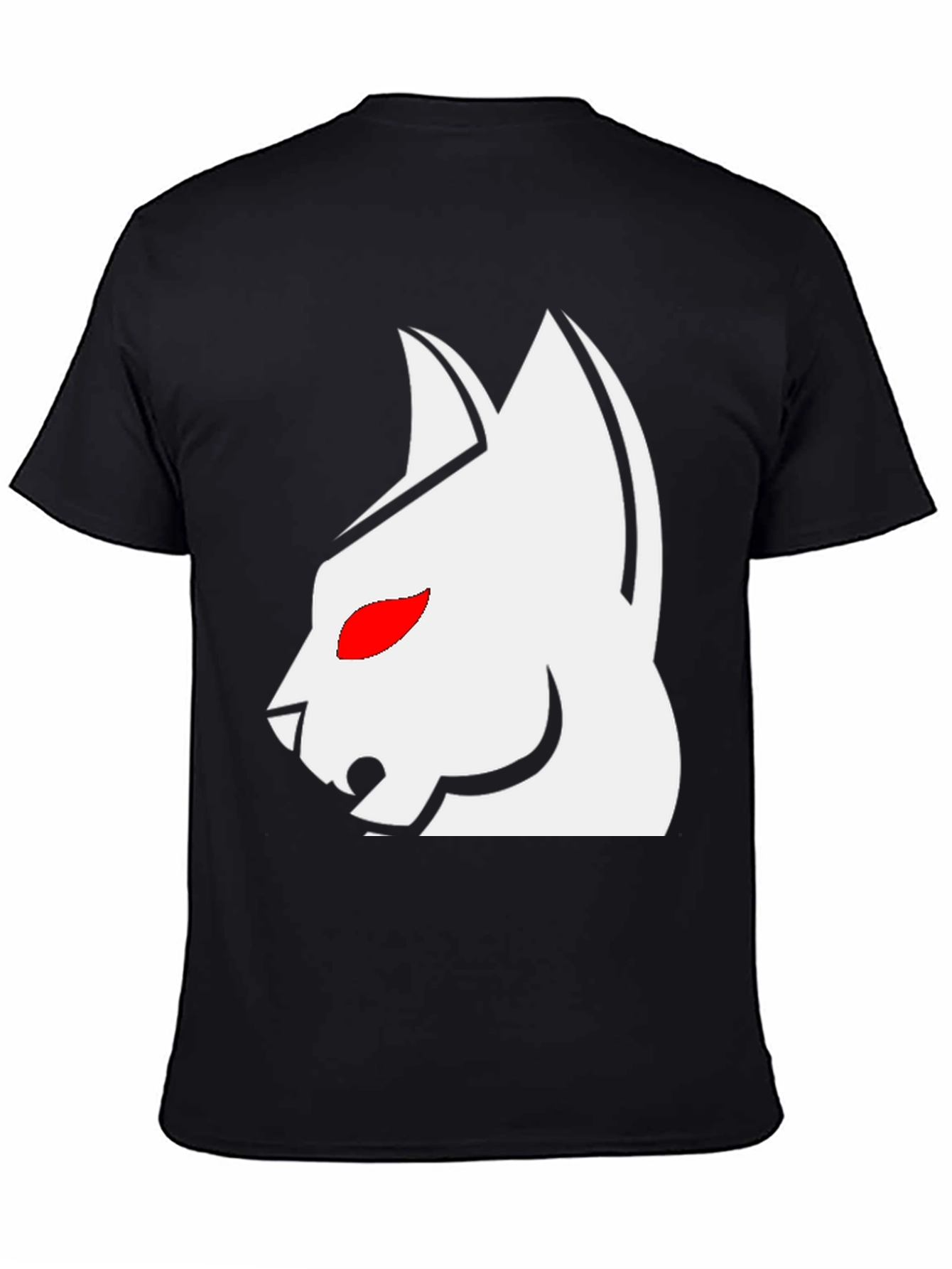 Black T-Shirt with White Cat Graphic & Red Eyes