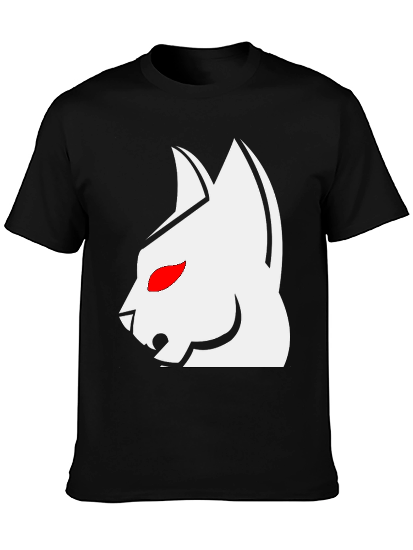 Black T-Shirt with White Cat Graphic & Red Eyes