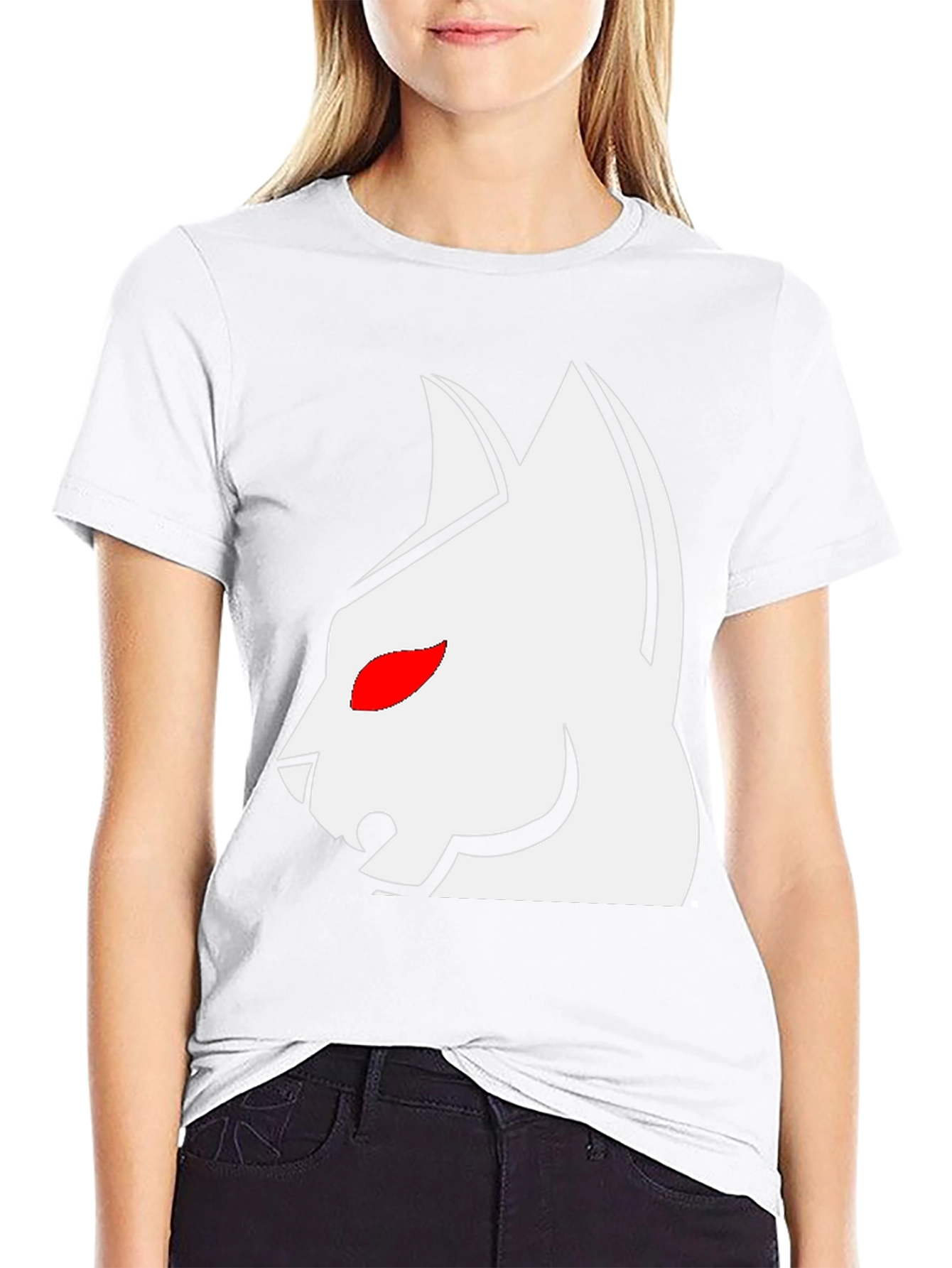 Black T-Shirt with White Cat Graphic & Red Eyes