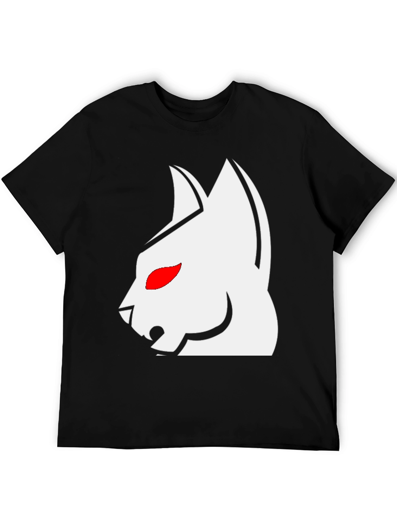 Black T-Shirt with White Cat Graphic & Red Eyes