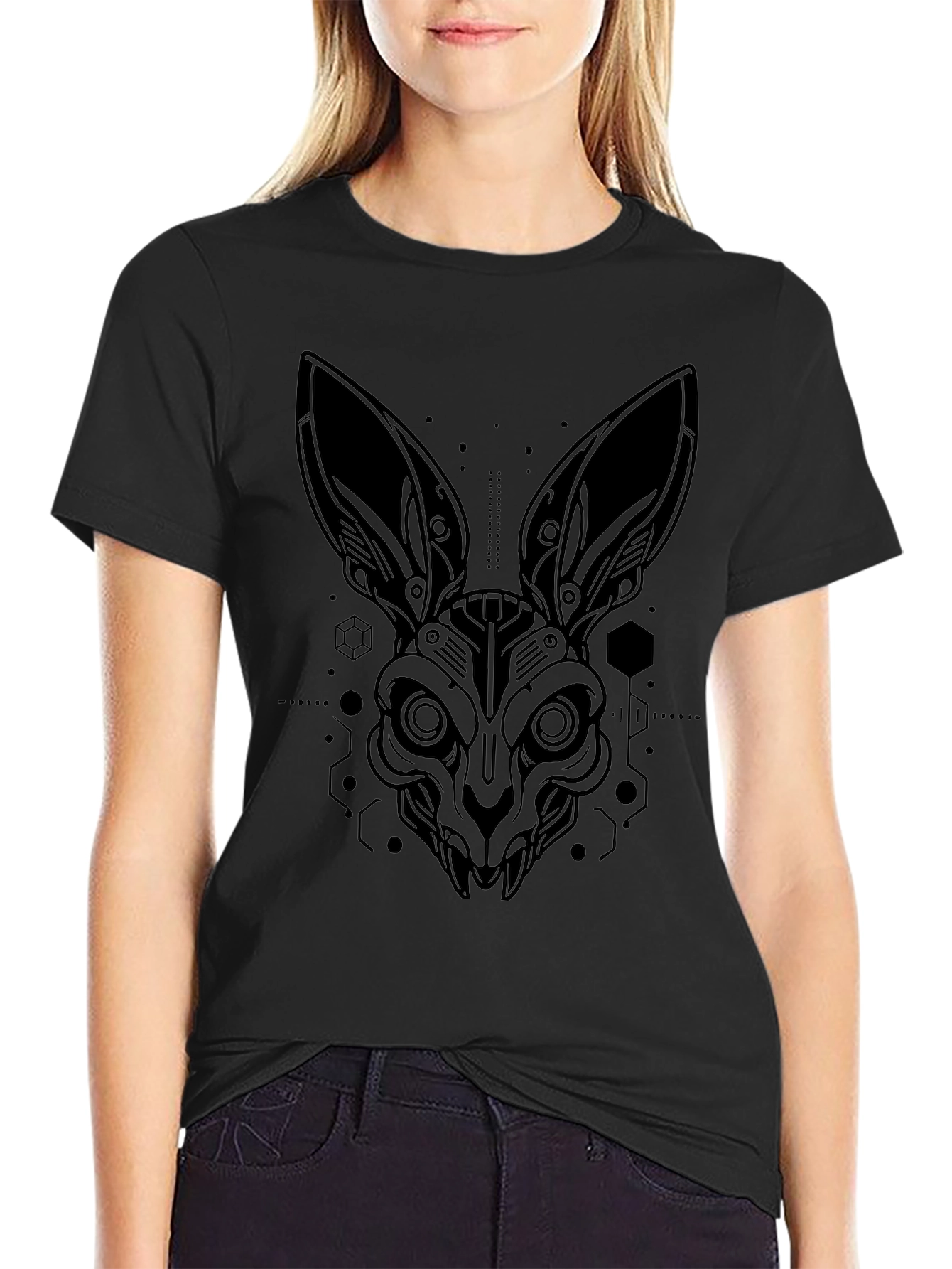 Cyberpunk Rabbit Graphic Tee - Stylish Black T-Shirt
